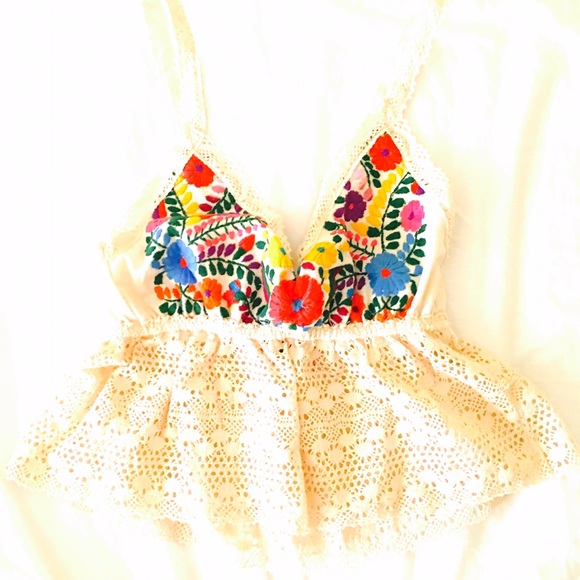 Aida Coronado Tops - Mexican Blouse Embroidered Crop Top Crochet Lace